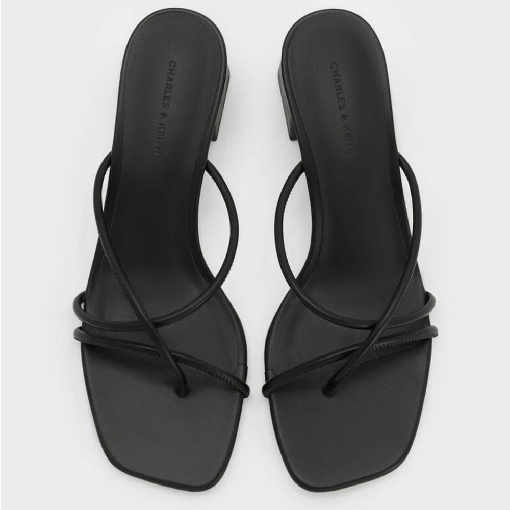 Charles & Keith Strappy Block Heel Black Sandals